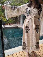 Load image into Gallery viewer, Fatima Hand Hamsa Hand Kimono Gift for her Handmade Summer Beach Turkish Cotton
