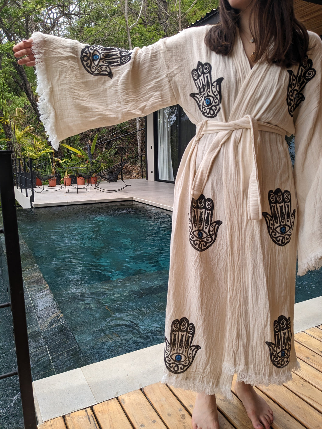 Fatima Hand Hamsa Hand Kimono Gift for her Handmade Summer Beach Turkish Cotton