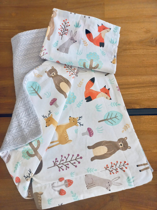 Personalized Baby Gift Grey Forest Animals blanket & cushion handmade in turkish cotton
