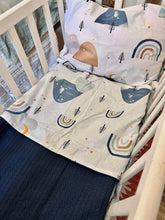 Load image into Gallery viewer, Personalized Baby Gift Navy Blue Rainbow blanket &amp; cushion set handmade in turkish cotton
