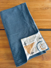 Load image into Gallery viewer, Personalized Baby Gift Navy Blue Rainbow blanket &amp; cushion set handmade in turkish cotton
