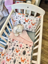 Load image into Gallery viewer, Personalized Baby Gift Pink Forest Animals blanket &amp; cushion set handmade in turkish cotton
