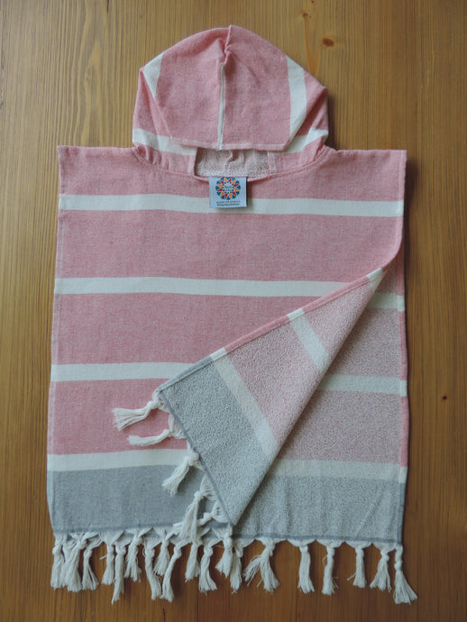 Personalized Beach Poncho Coral Fuchsia Color handmade in organic turkish cotton with terry lining 