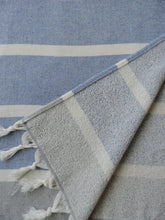 Load image into Gallery viewer, Personalized Beach Poncho Blue Jeans handmade in organic turkish cotton with terry lining 
