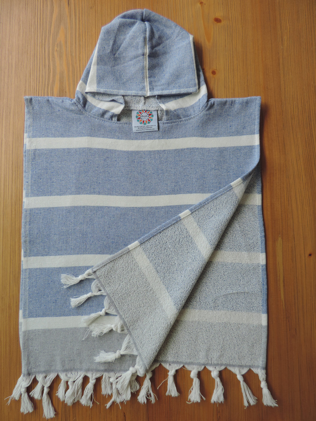 Personalized Beach Poncho Blue Jeans handmade in organic turkish cotton with terry lining 
