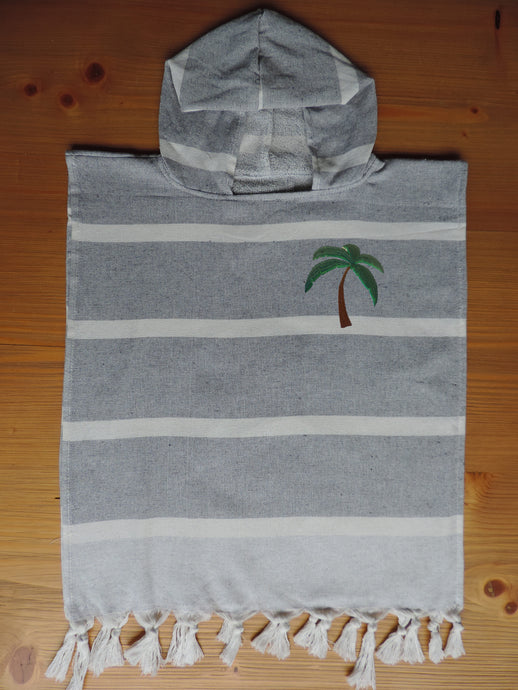 Personalized Beach Poncho Grey Color with Palm Tree Embroidery handmade in turkish cotton & terry