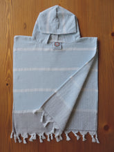 Load image into Gallery viewer, Personalized Beach Poncho Light Baby Blue handmade in organic turkish cotton with terry lining
