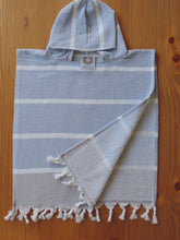 Load image into Gallery viewer, Personalized Beach Poncho Light Blue Jeans handmade in organic turkish cotton with terry lining
