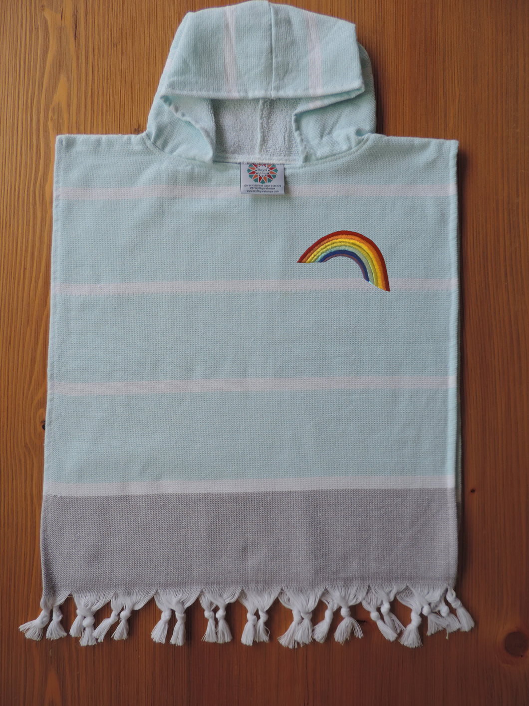 Personalized Beach Poncho Mint Color with Rainbow Embroidery handmade in turkish cotton & terry