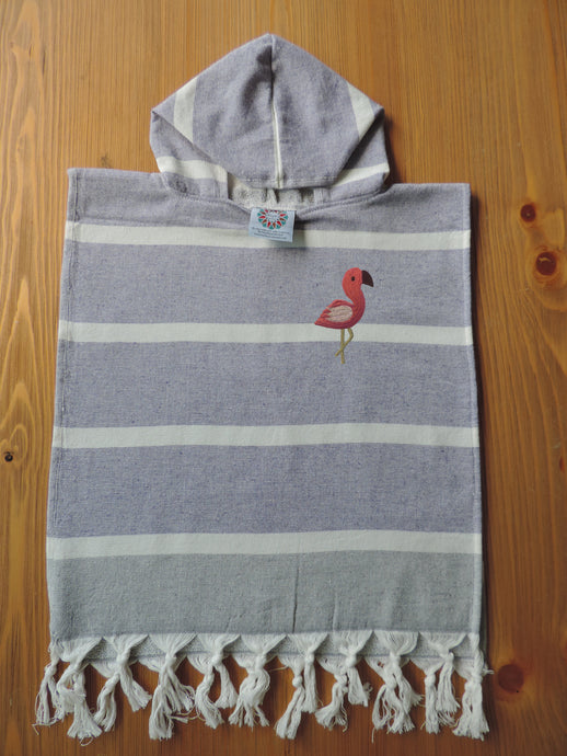 Personalized Beach Poncho Purple Color with Flamingo Embroidery handmade in turkish cotton & terry