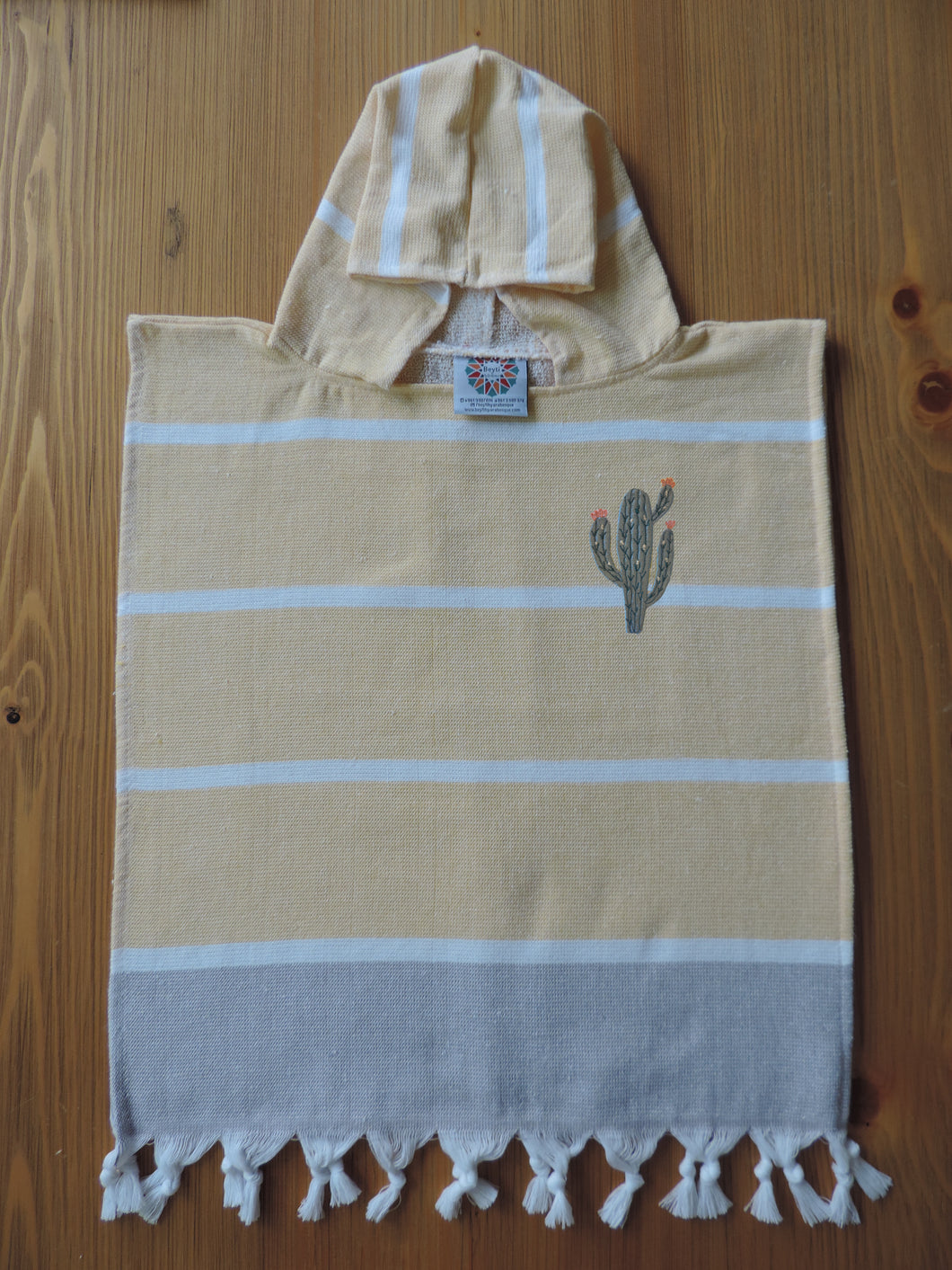Personalized Beach Poncho Yellow Color with Cactus Embroidery handmade in turkish cotton & terry