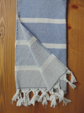 Load image into Gallery viewer, Personalized Beach Towel Blue Jeans Color handmade in organic cotton with terry lining
