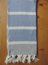 Load image into Gallery viewer, Personalized Beach Towel Blue Jeans Color handmade in organic cotton with terry lining
