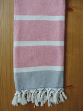 Load image into Gallery viewer, Personalized Beach Towel Coral Fuchsia Color handmade in organic turkish cotton with terry lining (17)
