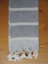Load image into Gallery viewer, Personalized Beach Towel Grey Color handmade in organic turkish cotton with terry lining (1)
