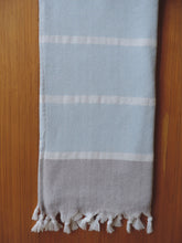 Load image into Gallery viewer, Personalized Beach Towel Light Blue Color handmade in organic turkish cotton with terry lining (10)
