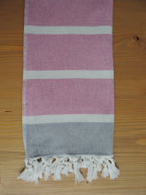Load image into Gallery viewer, Personalized Beach Towel Pink Fuchsia Color handmade in organic turkish  cotton with terry lining (2)
