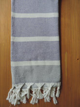 Load image into Gallery viewer, Personalized Beach Towel Purple Color handmade in organic turkish cotton with terry lining (1)
