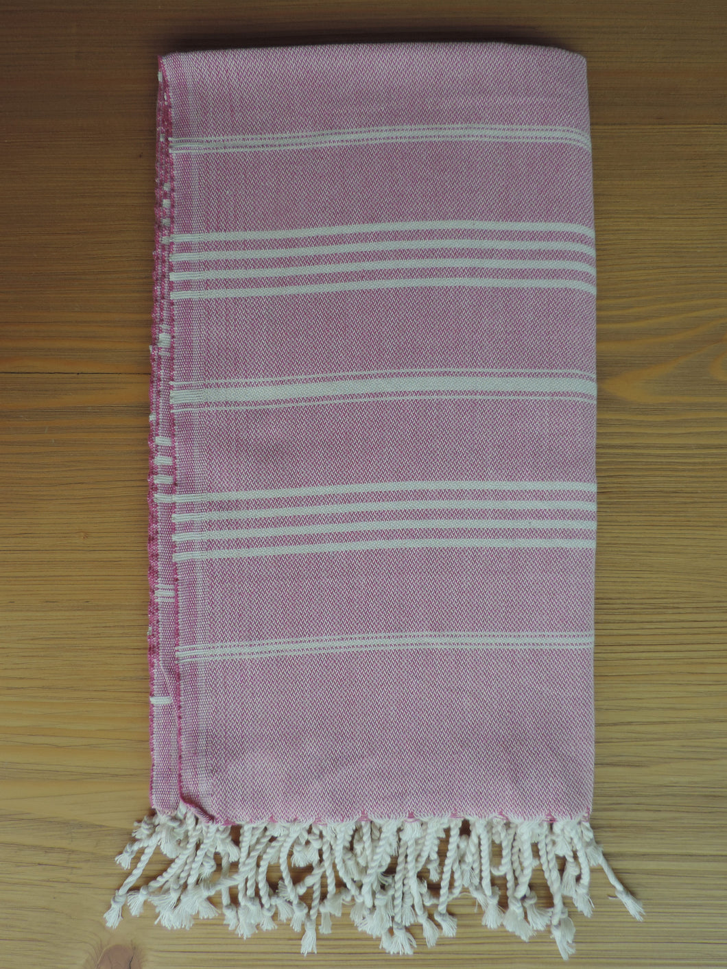 Personalized Beach Towel Throw Pestemal Peshtemal Fuchsia Pink handmade in organic turkish cotton with striped and bordered with tassels