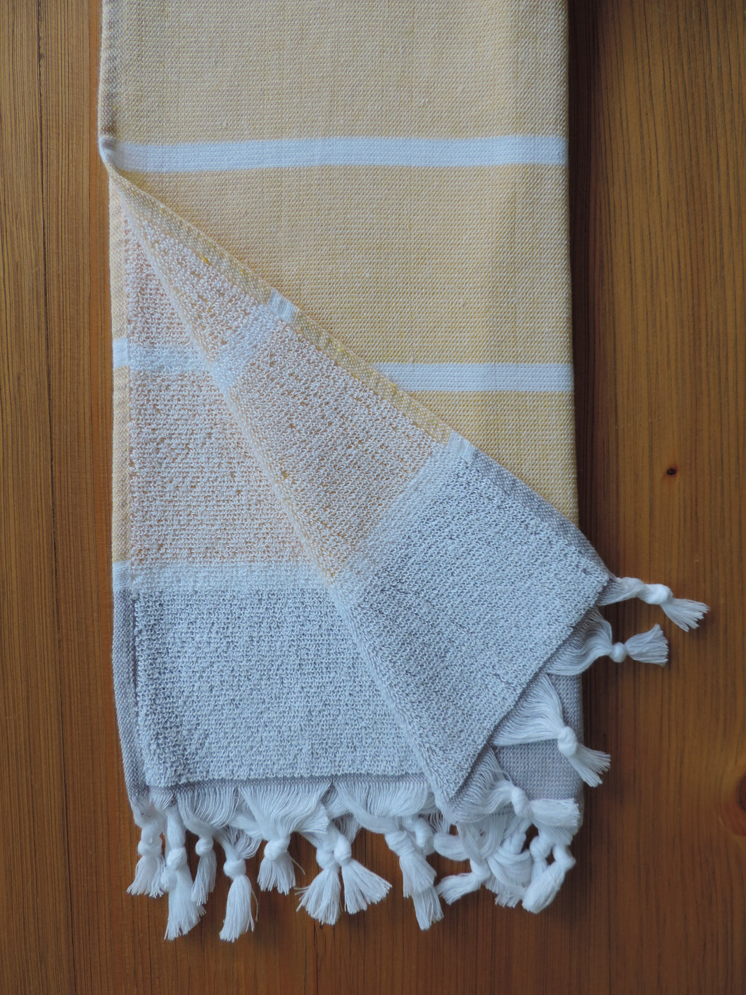 Personalized Beach Towel Yellow Color handmade in organic turkish cotton with terry lining (1)