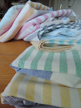 Load image into Gallery viewer, Personalized Beach Towel handmade in organic turkish cotton with terry lining
