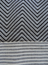Load image into Gallery viewer, Personalized Blanket handmade in natural turkish organic cotton in black with zigzag herringbone &amp; stripes bordered with tassels
