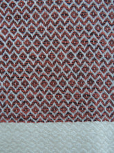 Load image into Gallery viewer, Personalized Blanket handmade in natural turkish organic cotton in brick red with tiny diamond lozenges bordered by tassels
