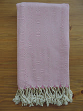 Load image into Gallery viewer, Personalized Blanket handmade in natural turkish organic cotton in pink color bordered by tassels
