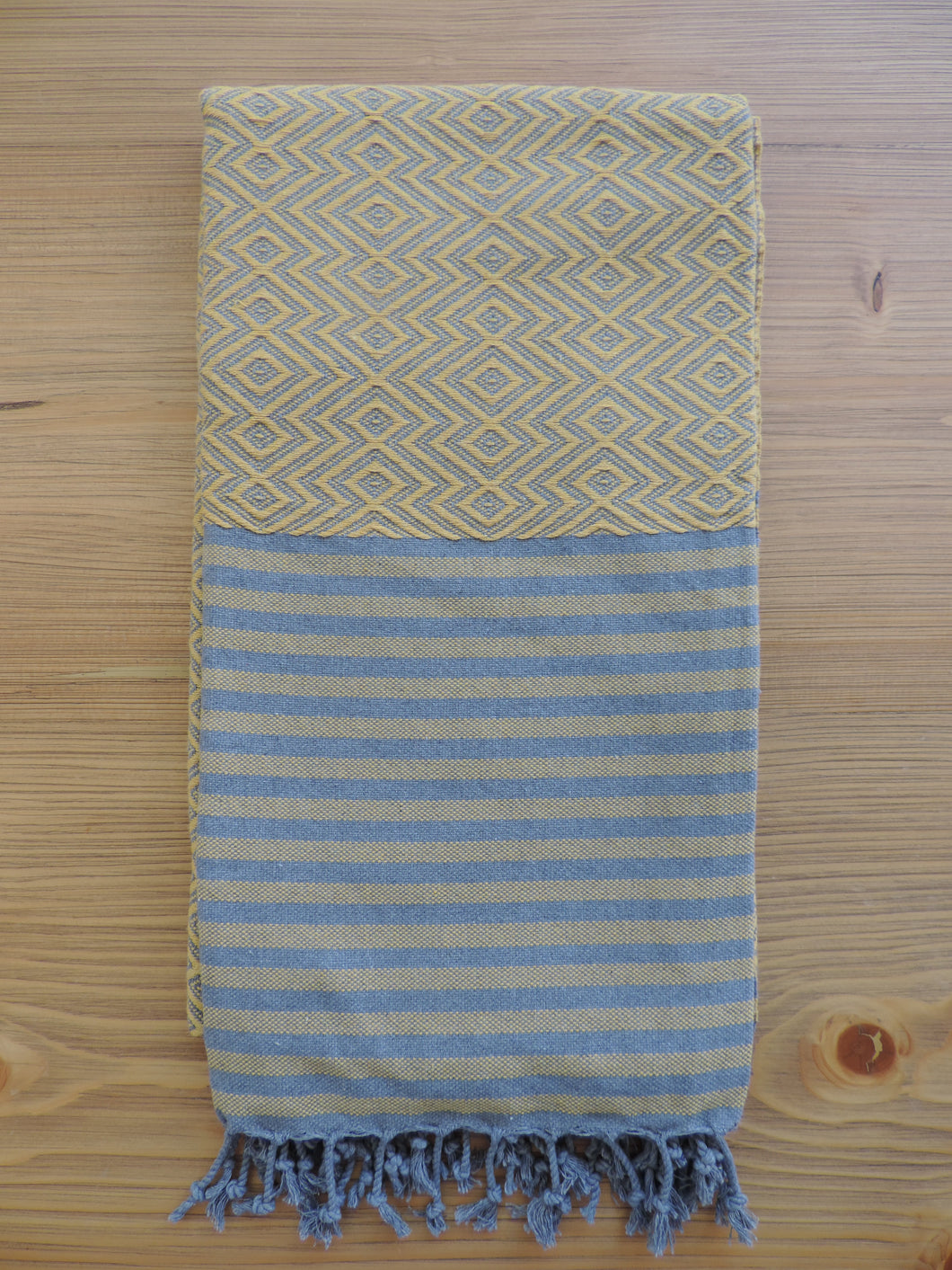 Personalized Blanket handmade in natural turkish organic cotton with mustard & grey stripes (1)