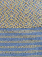 Load image into Gallery viewer, Personalized Blanket handmade in natural turkish organic cotton with mustard &amp; grey stripes (1)
