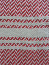 Load image into Gallery viewer, Personalized Blanket handmade in turkish organic cotton in red with zigzag herringbone and stripes bordered by tassel
