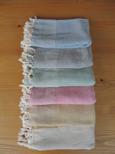 Load image into Gallery viewer, Towel Peshkir for Bathroom Guest Kitchen handmade in organic turkish cotton bordered with tassels
